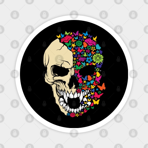 VAMPIRE SKULL COLORED WITH BUTTERFLYS AND FLOWERS Magnet by Velvet Love Design 